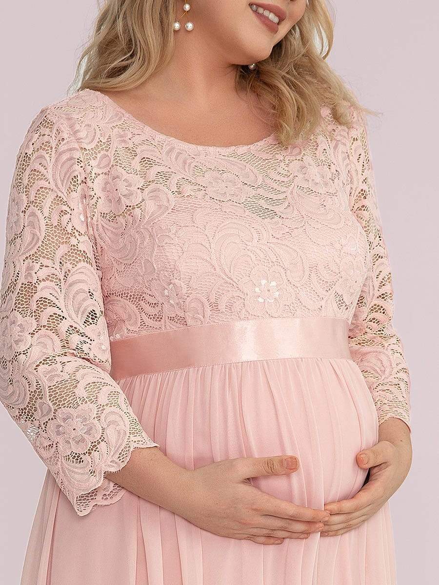 3/4 Sleeve Lace Floor Length Plus Size Maternity Dress