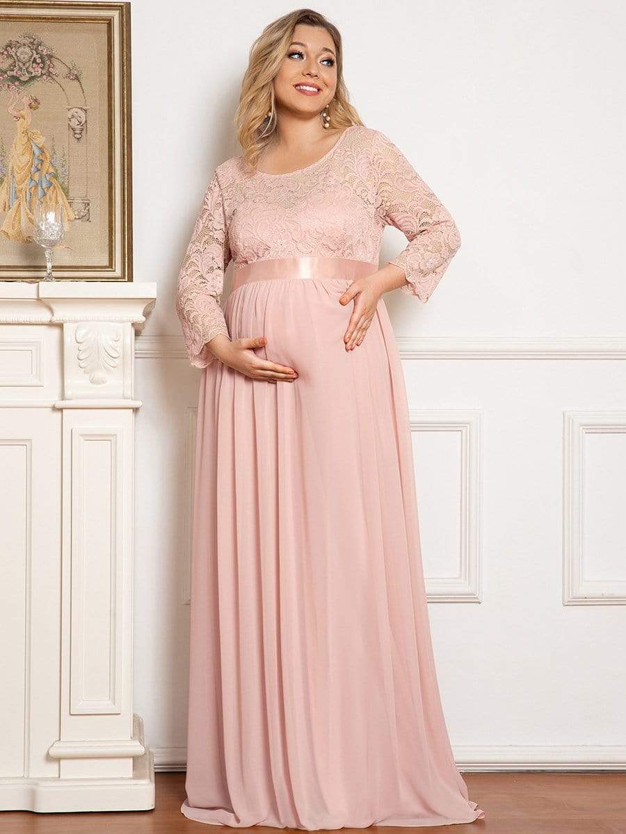 3/4 Sleeve Lace Floor Length Plus Size Maternity Dress