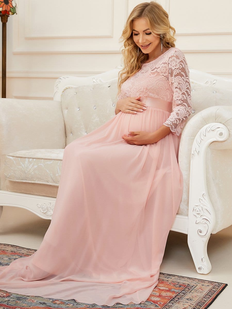 Elegant 3/4 Sleeves Embroidered Maternity Wedding Guest Dress