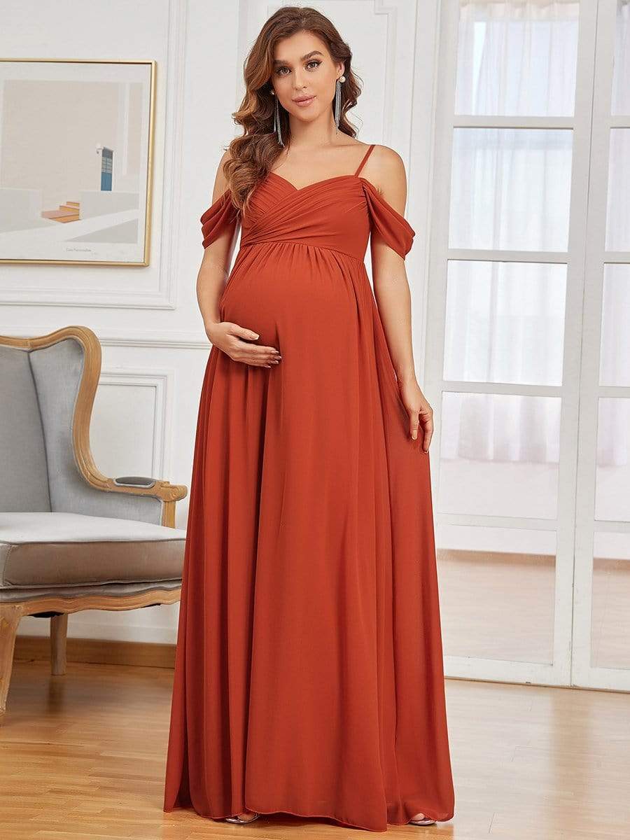 Off The Shoulder Spaghetti Straps Maxi Maternity Wedding Guest Dress