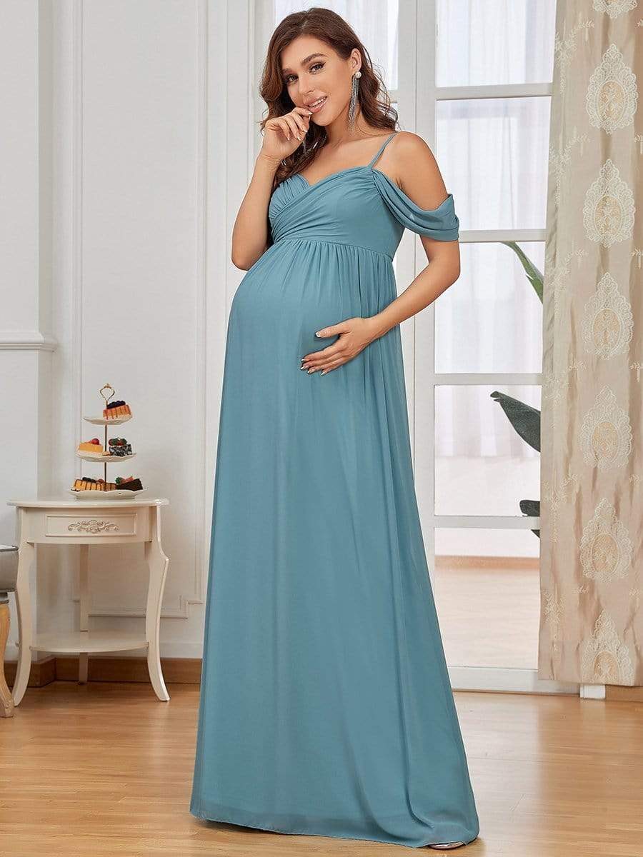 Off The Shoulder Spaghetti Straps Maxi Maternity Wedding Guest Dress