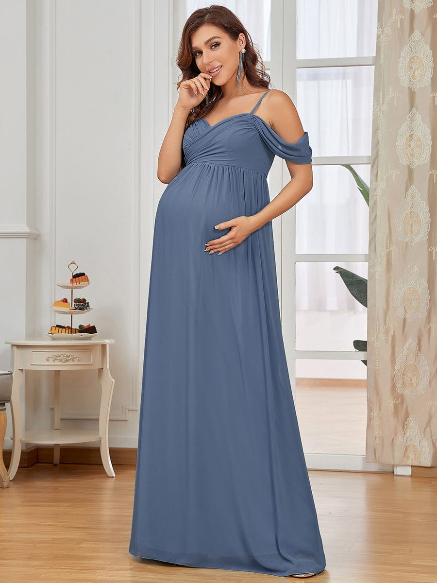 Off The Shoulder Spaghetti Straps Solid Maxi Maternity Dress