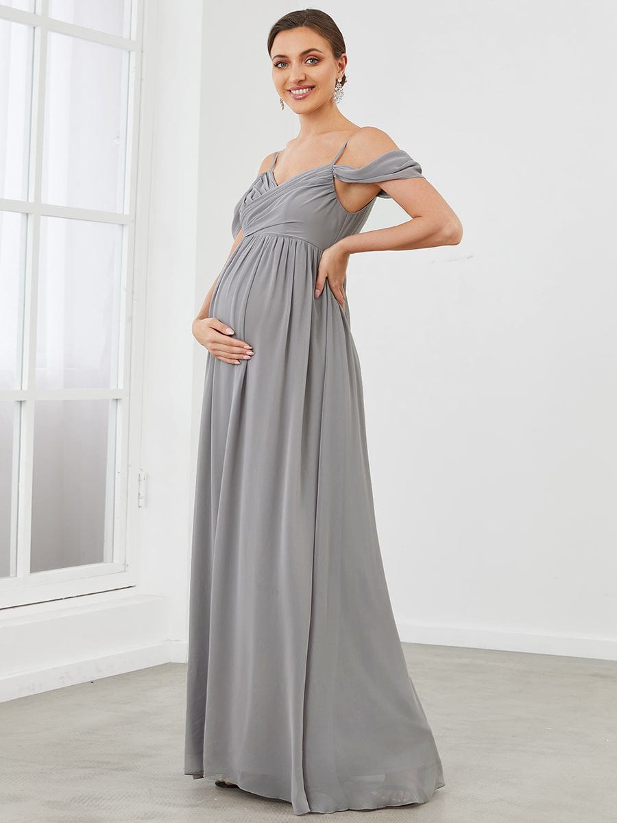 Off The Shoulder Spaghetti Straps Solid Maxi Maternity Dress