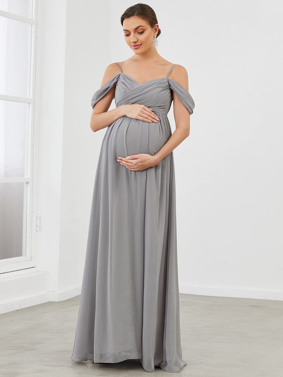 Off The Shoulder Spaghetti Straps Solid Maxi Maternity Dress