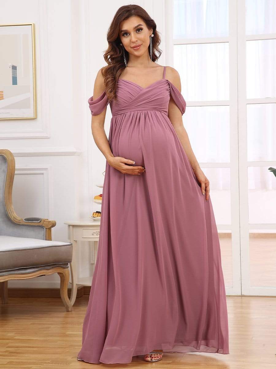 Off The Shoulder Spaghetti Straps Solid Maxi Maternity Dress