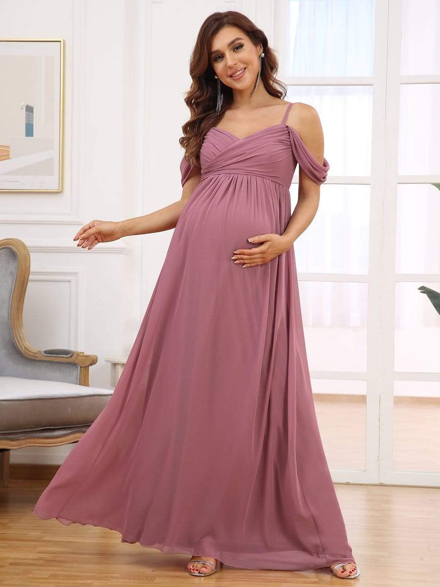 Off The Shoulder Spaghetti Straps Maxi Maternity Wedding Guest Dress