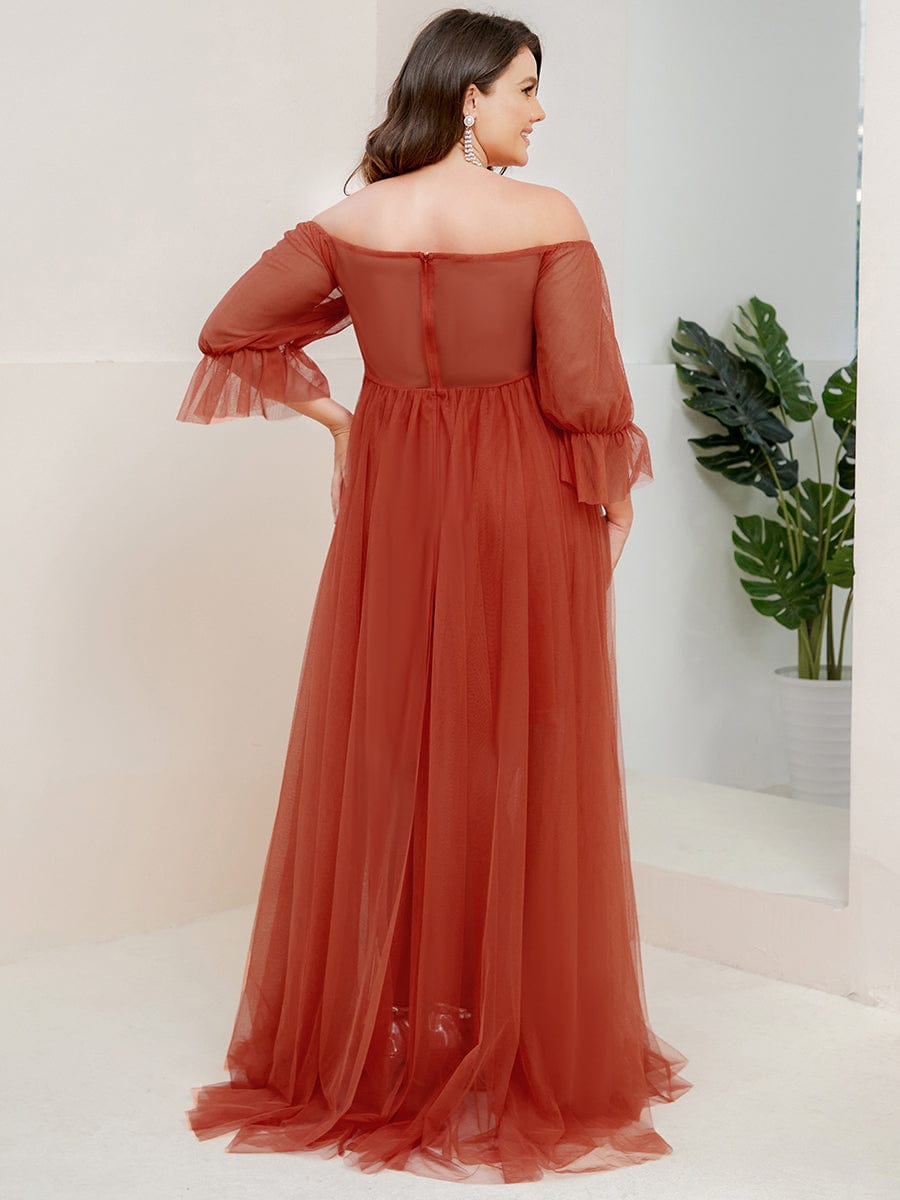 Plus Size Off the Shoulder Pleated Maxi Tulle Maternity Dress