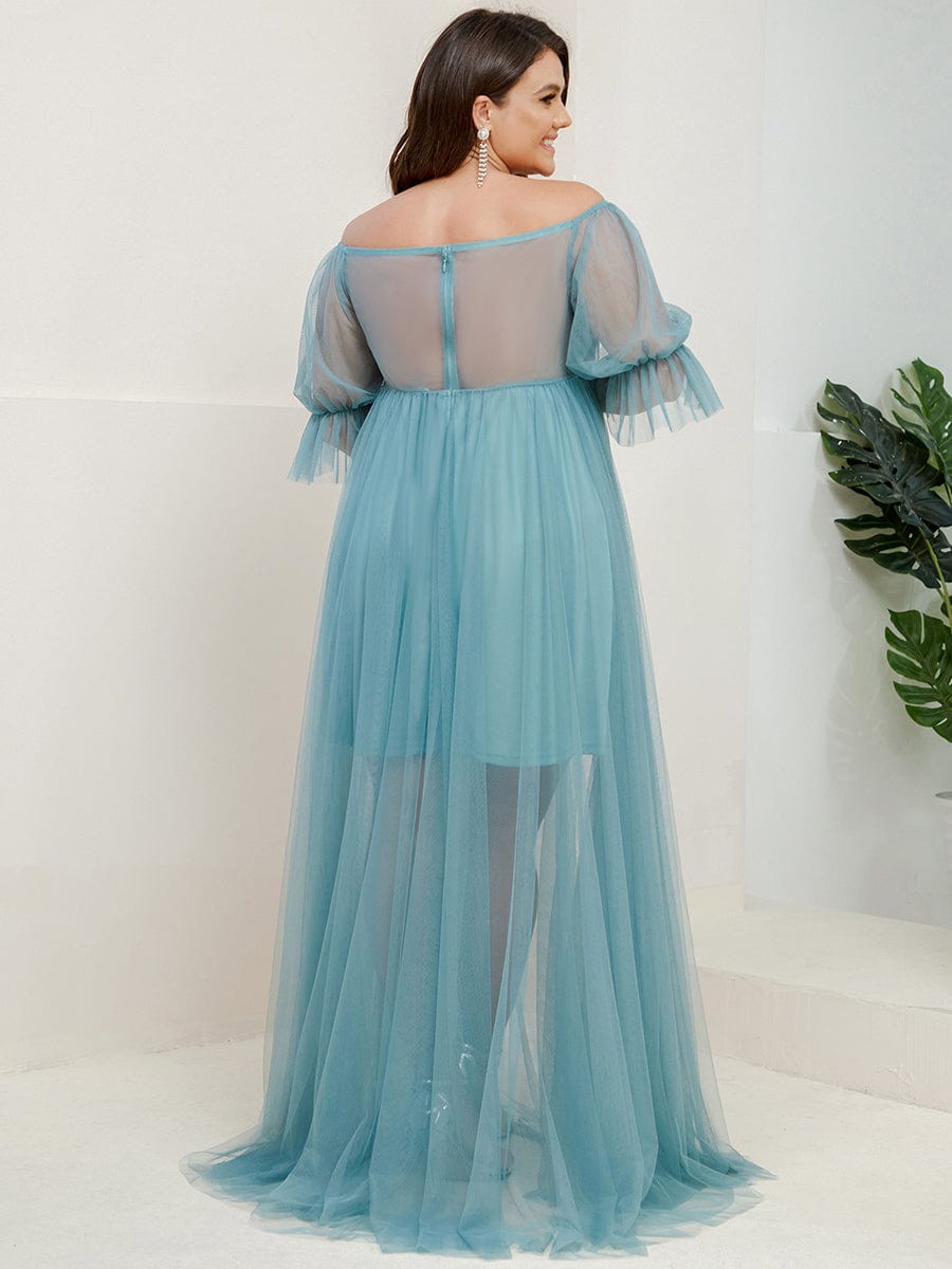 Plus Size Off the Shoulder Pleated Maxi Tulle Maternity Dress