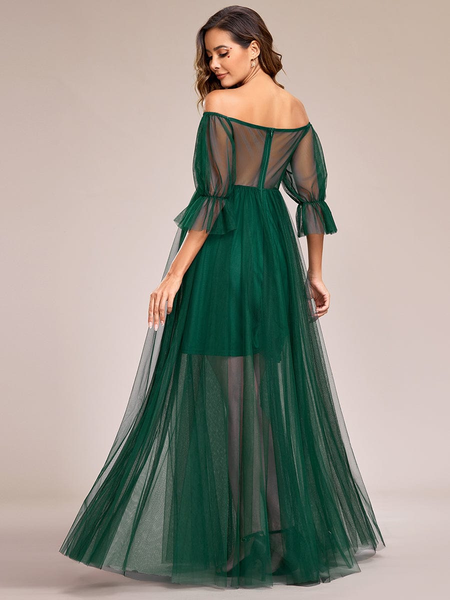 Off the Shoulder Pleated Tulle Maxi Maternity Dress