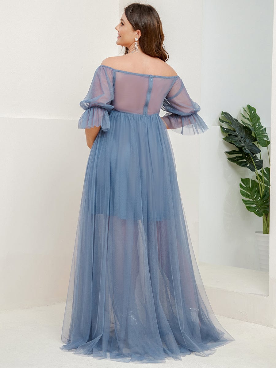 Plus Size Off the Shoulder Pleated Maxi Tulle Maternity Dress