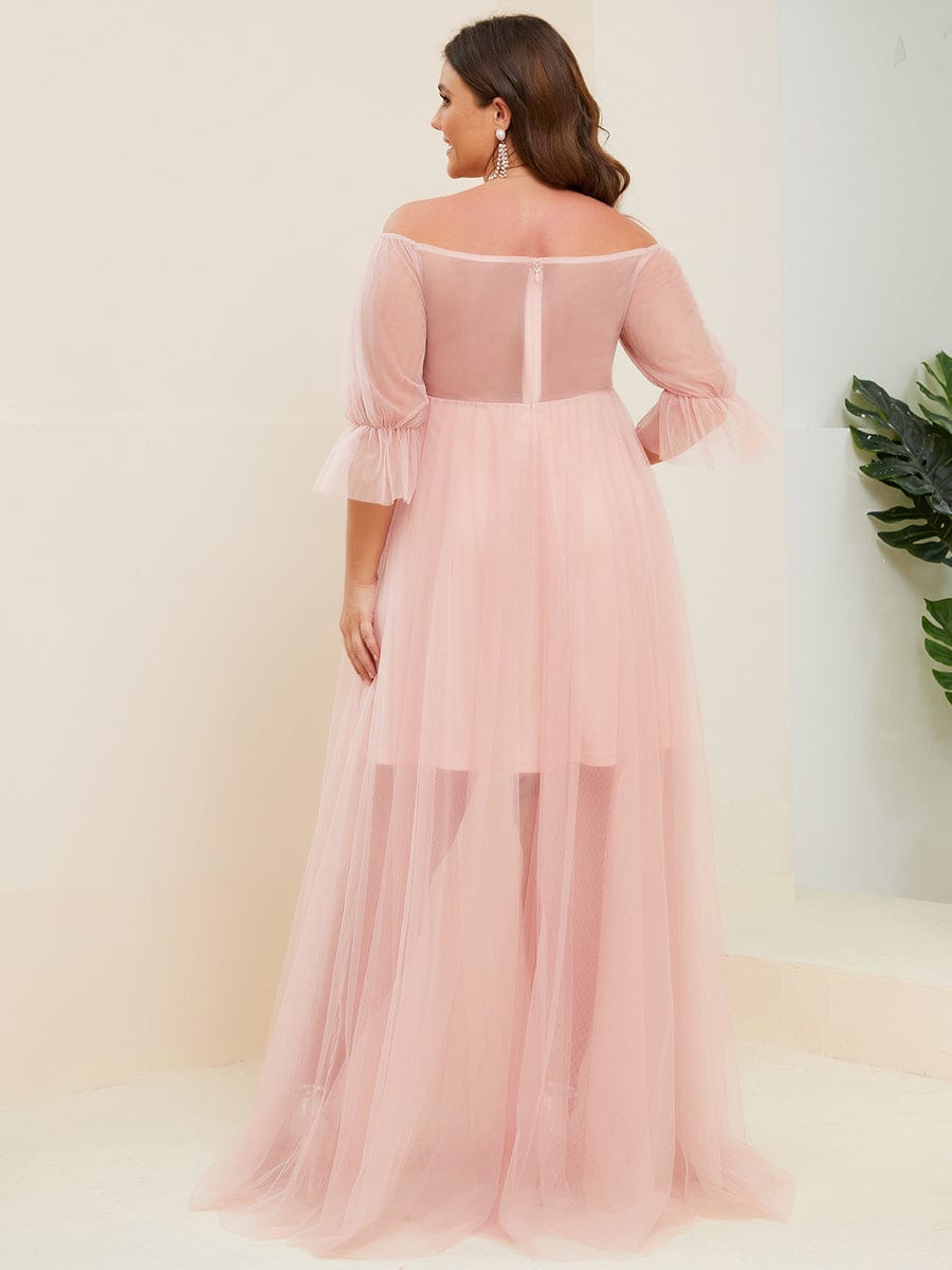 Plus Size Off the Shoulder Pleated Maxi Tulle Maternity Dress