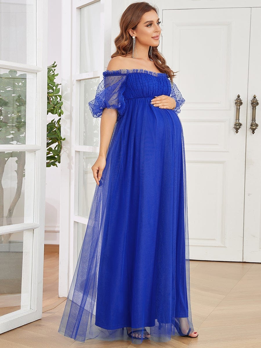 Off Shoulder Sheer Floor Length Maternity Dress