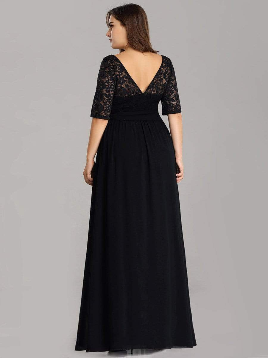 Women's Elegant Lace & Chiffon Maxi Evening Dress with Belt