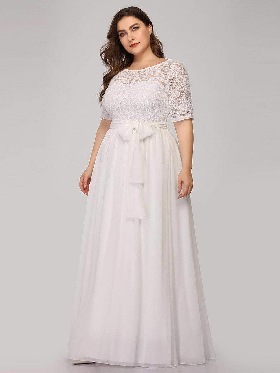 Women's Elegant Lace & Chiffon Maxi Evening Dress with Belt