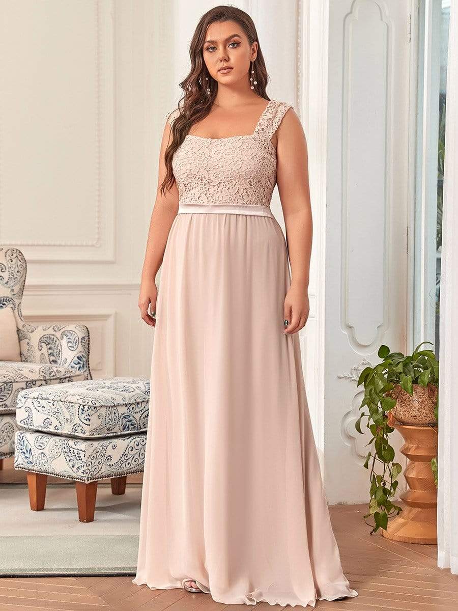 Elegant A Line Long Chiffon Bridesmaid Dress With Lace Bodice