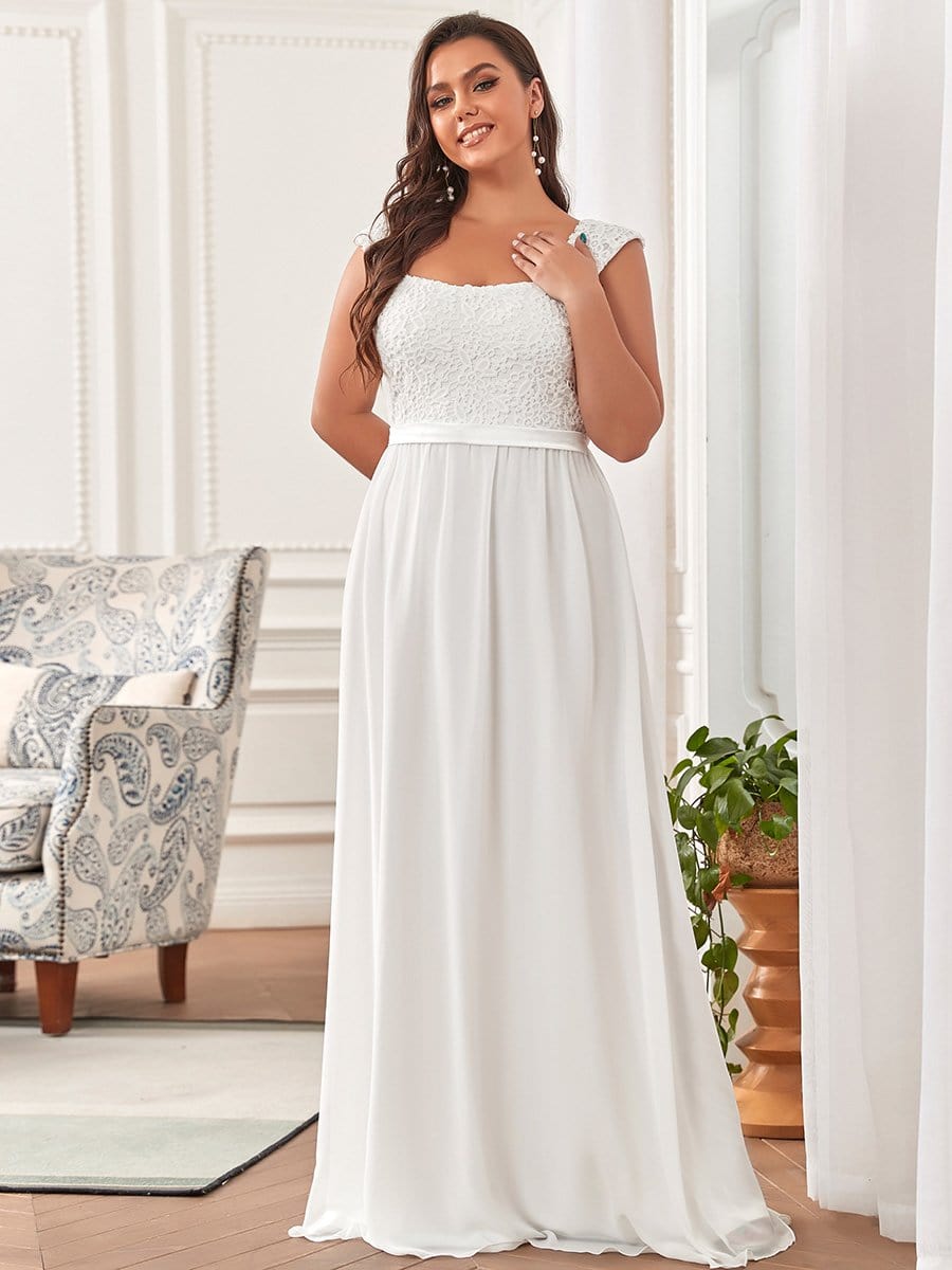 Plus Size Elegant A Line Long Chiffon Bridesmaid Dress With Lace Bodice