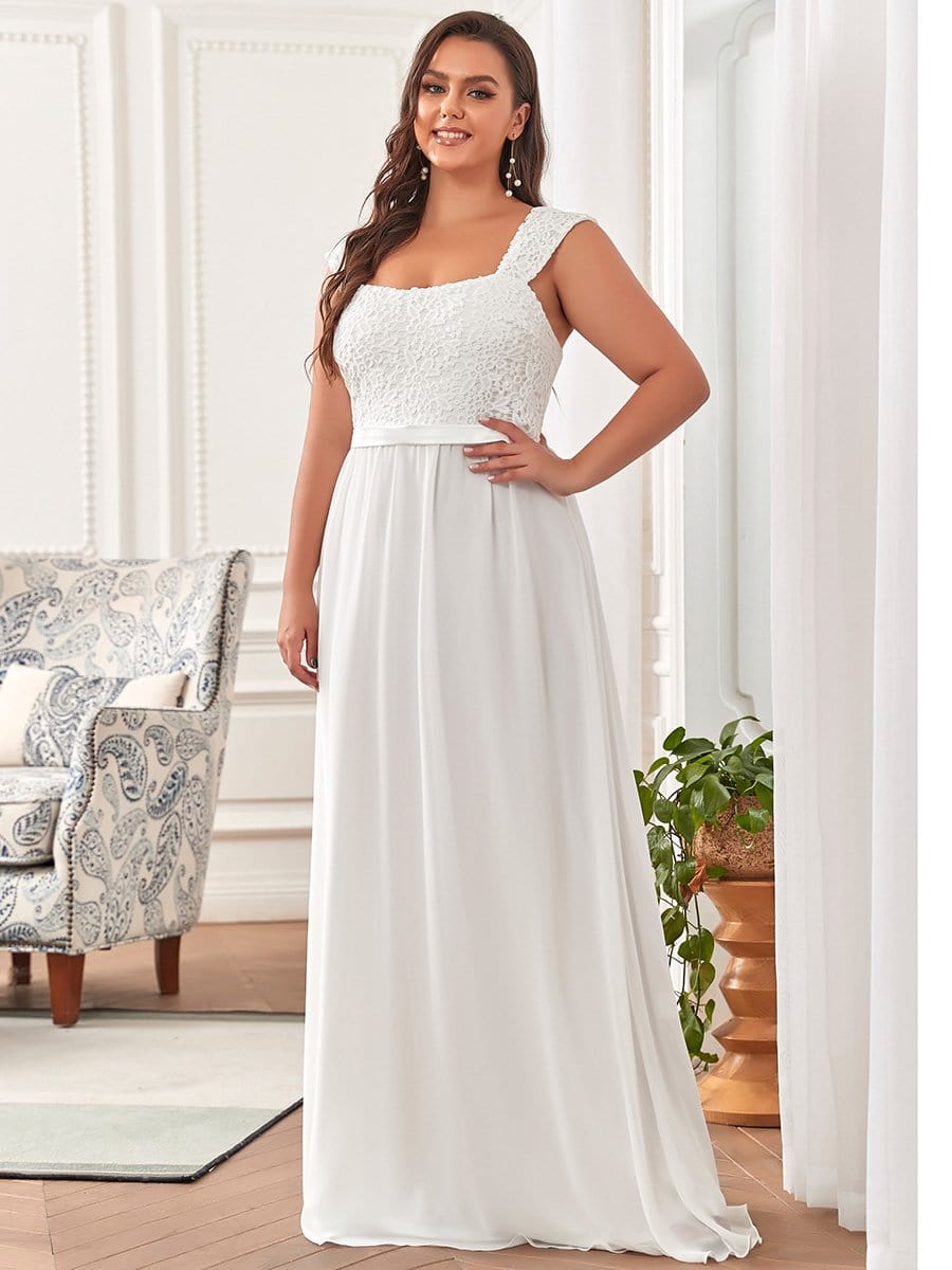 Plus Size Elegant A Line Long Chiffon Bridesmaid Dress With Lace Bodice