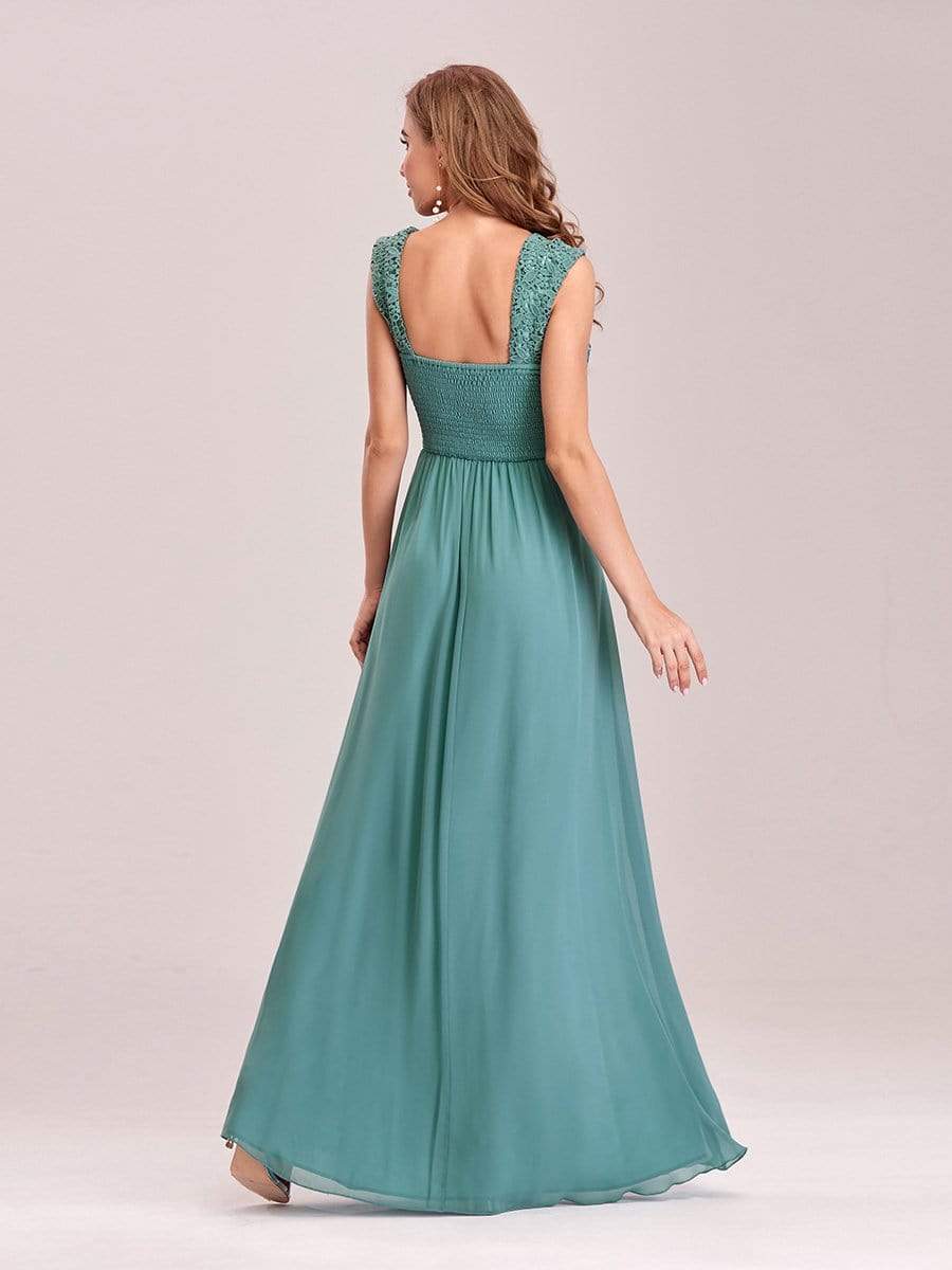 Elegant A Line Long Chiffon Bridesmaid Dress With Lace Bodice