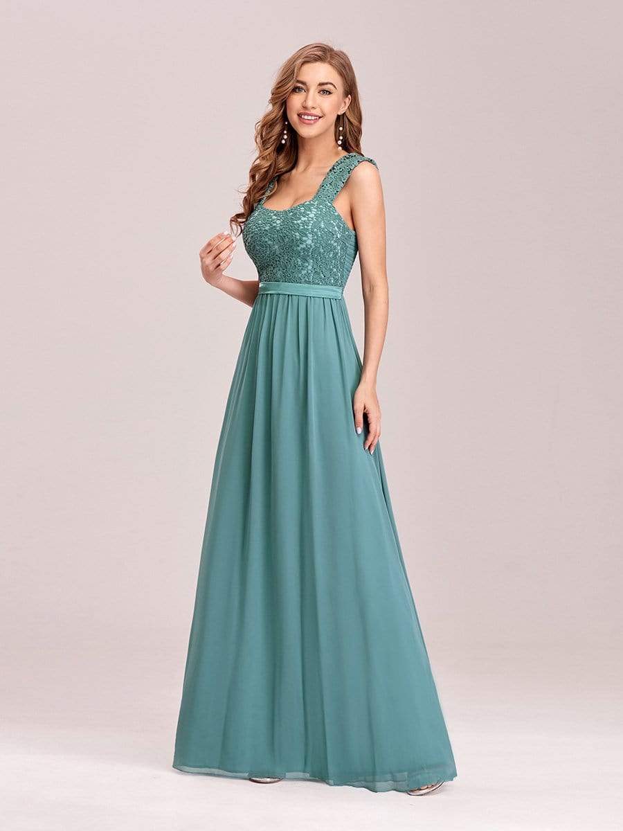 Elegant A Line Long Chiffon Bridesmaid Dress With Lace Bodice