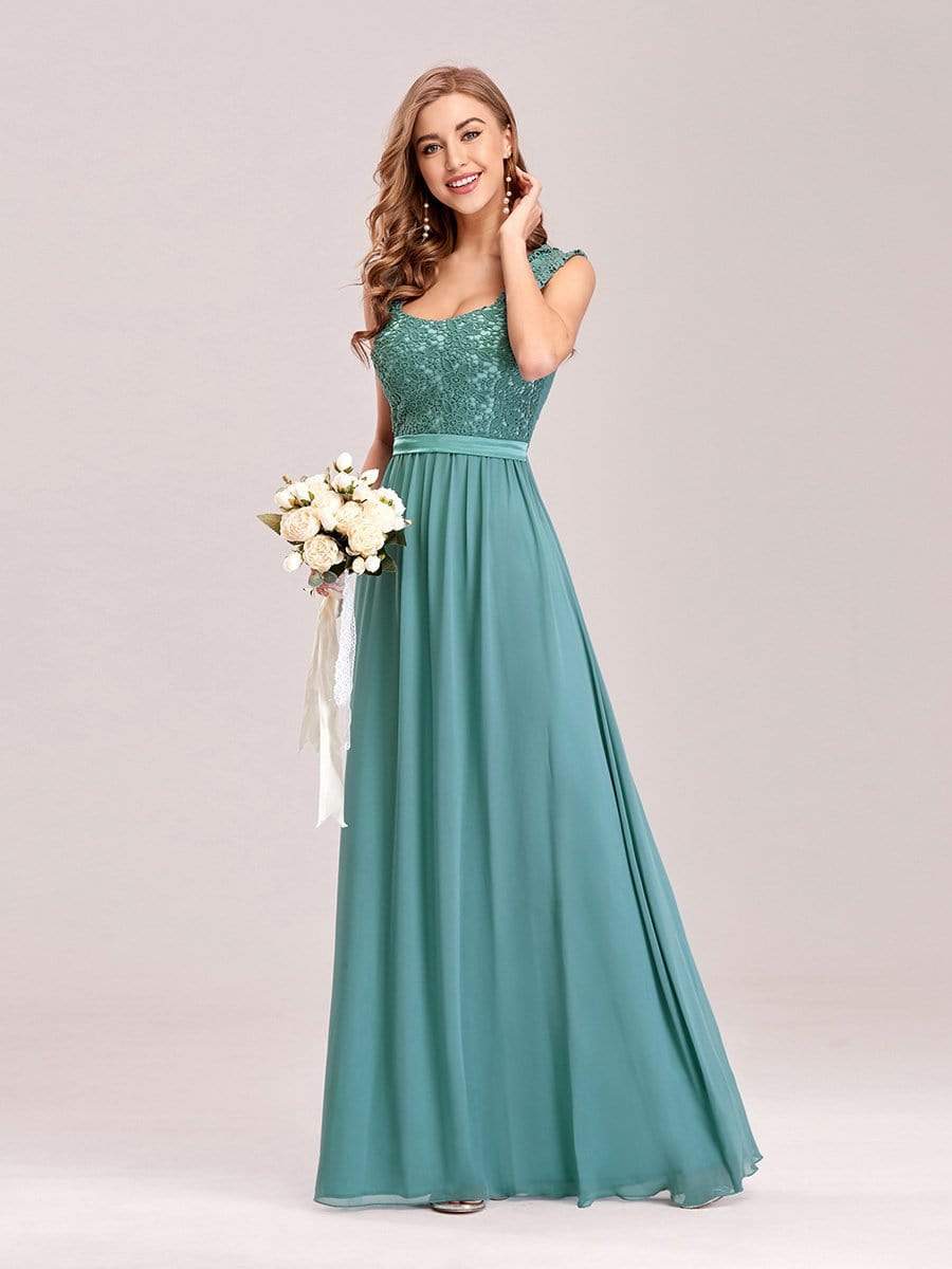 Elegant A Line Long Chiffon Bridesmaid Dress With Lace Bodice