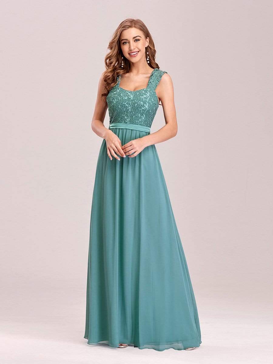 Elegant A Line Long Chiffon Bridesmaid Dress With Lace Bodice