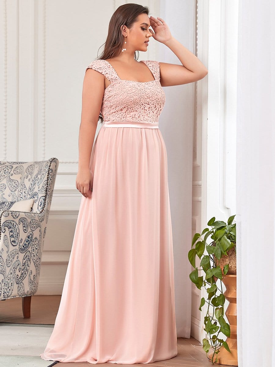 Plus Size Elegant A Line Long Chiffon Bridesmaid Dress With Lace Bodice