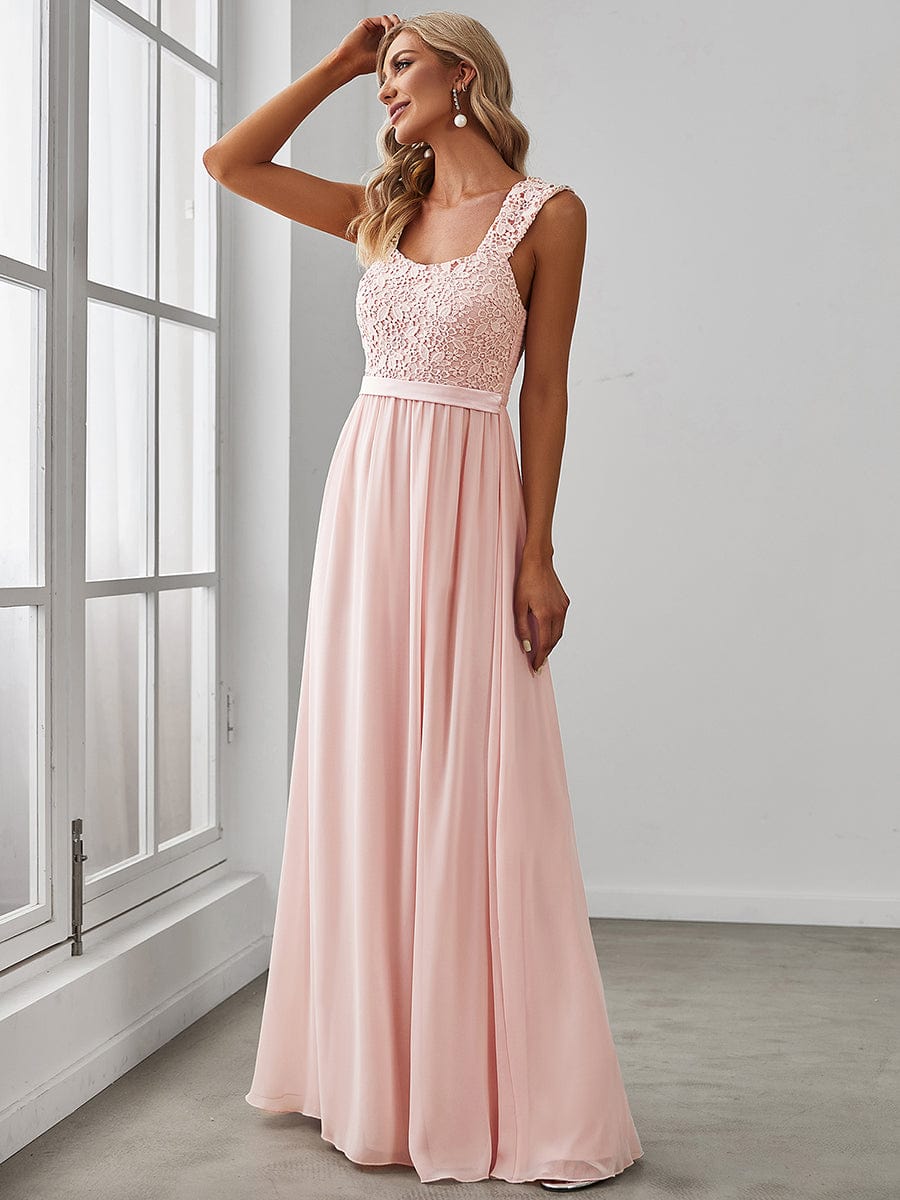 Elegant A Line Long Chiffon Bridesmaid Dress With Lace Bodice