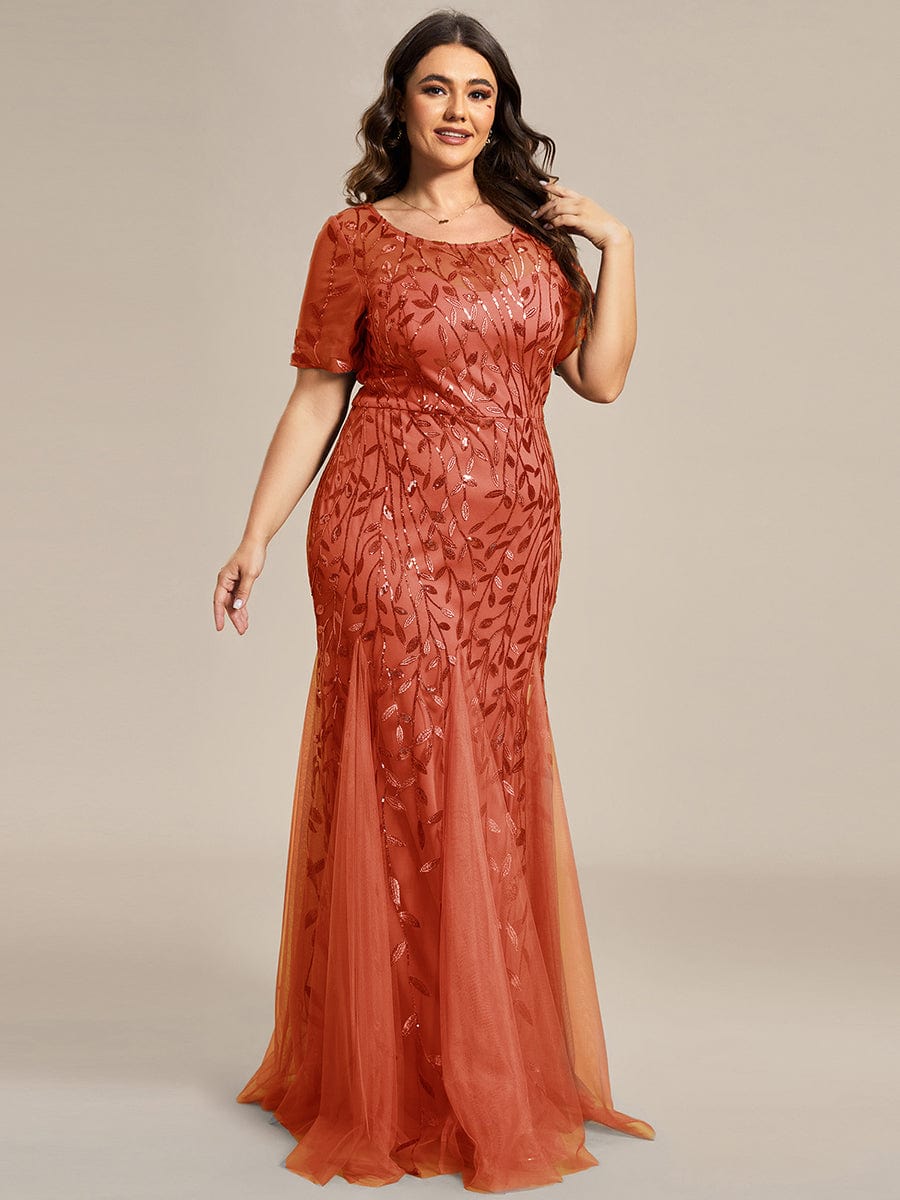 Plus Size Sequin Leaf Long Mermaid Tulle Prom Dress