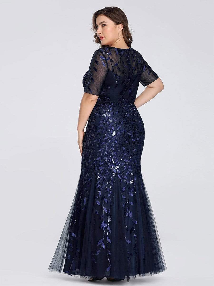 Plus Size Sequin Leaf Long Mermaid Tulle Prom Dress