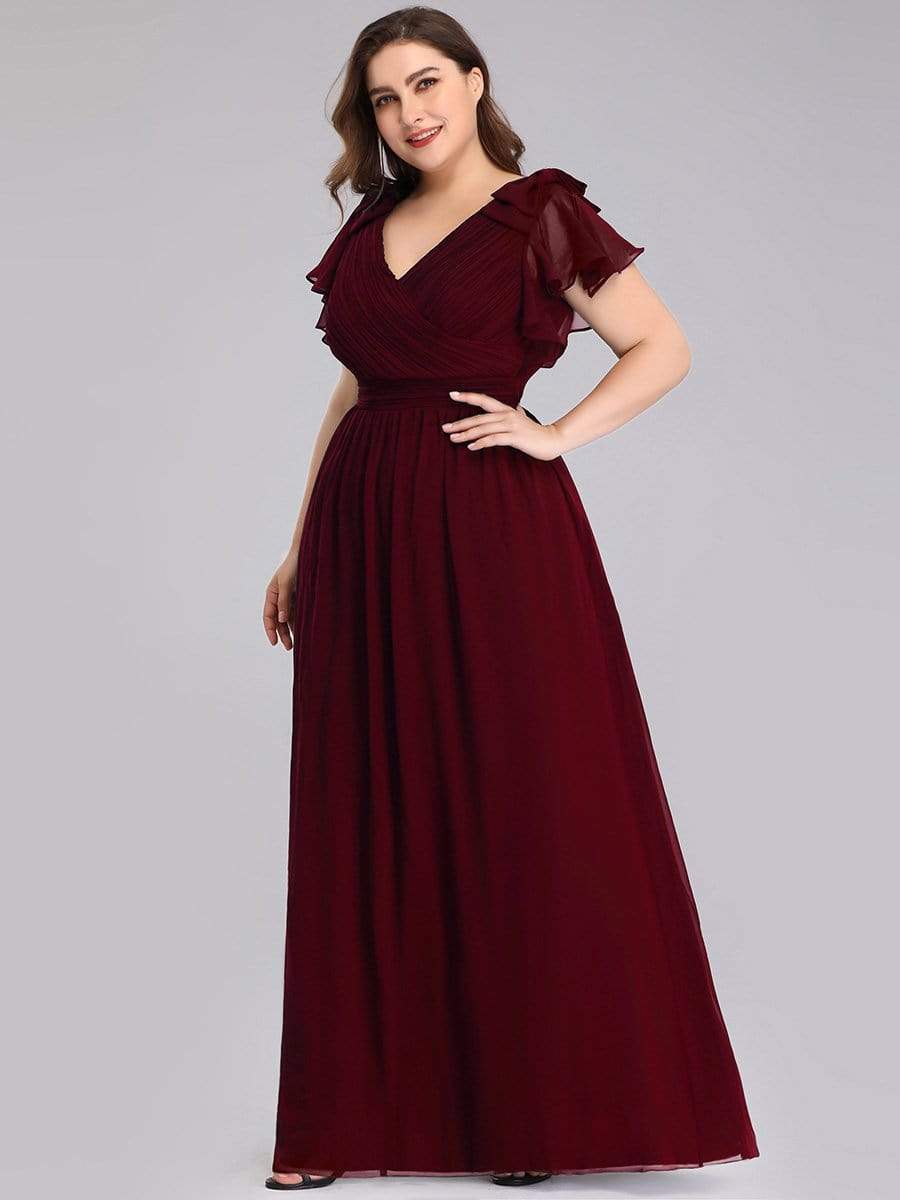 Maxi Long Chiffon Plus Size Evening Dresses with Ruffles Sleeves