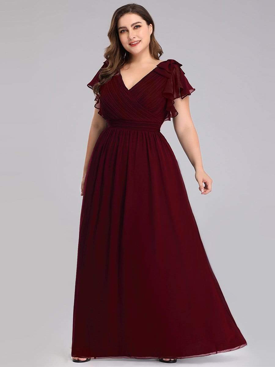 Maxi Long Chiffon Plus Size Evening Dresses with Ruffles Sleeves