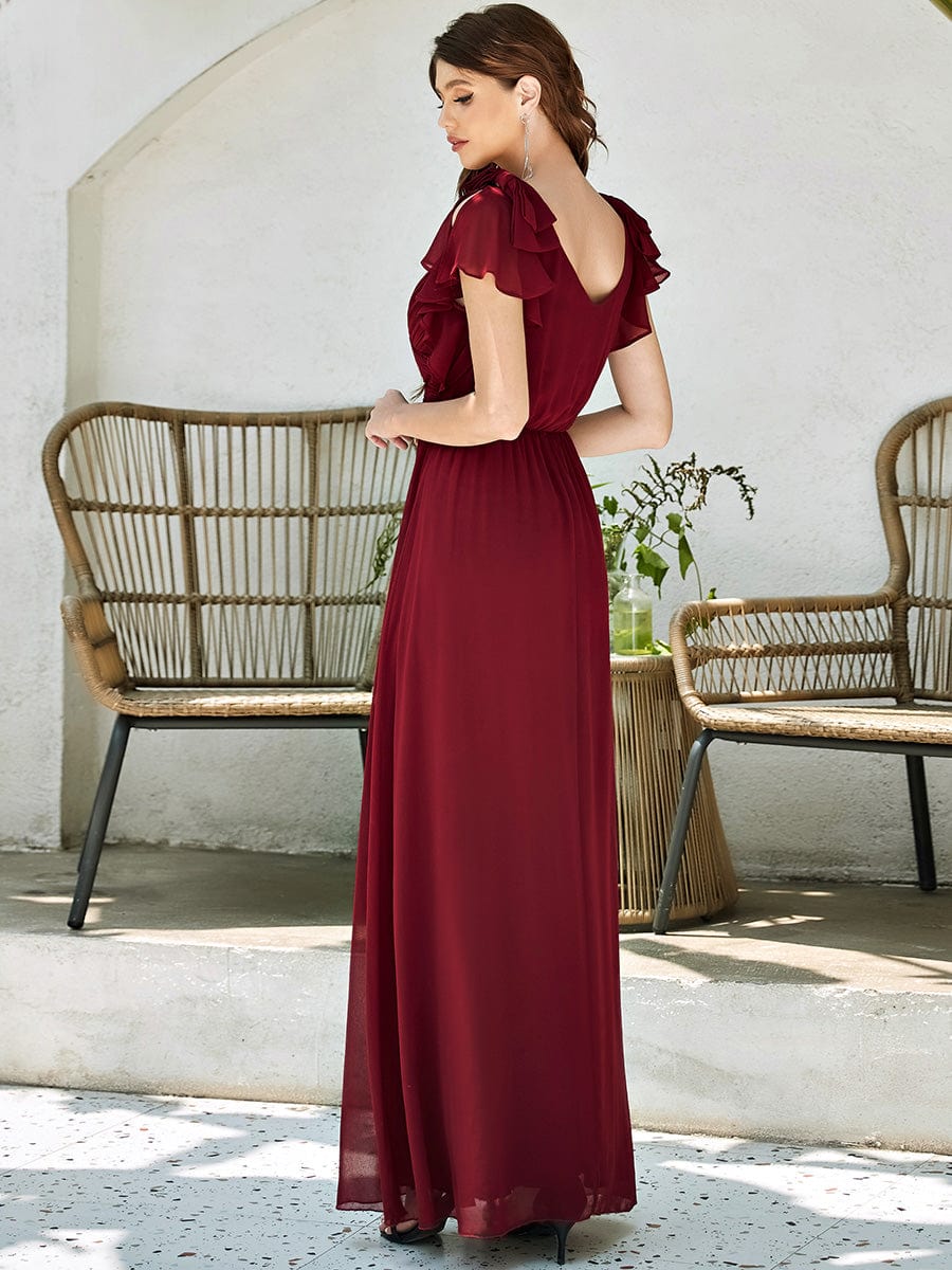 Custom Size Maxi Long Chiffon Evening Dress for Women with Ruffles Sleeves