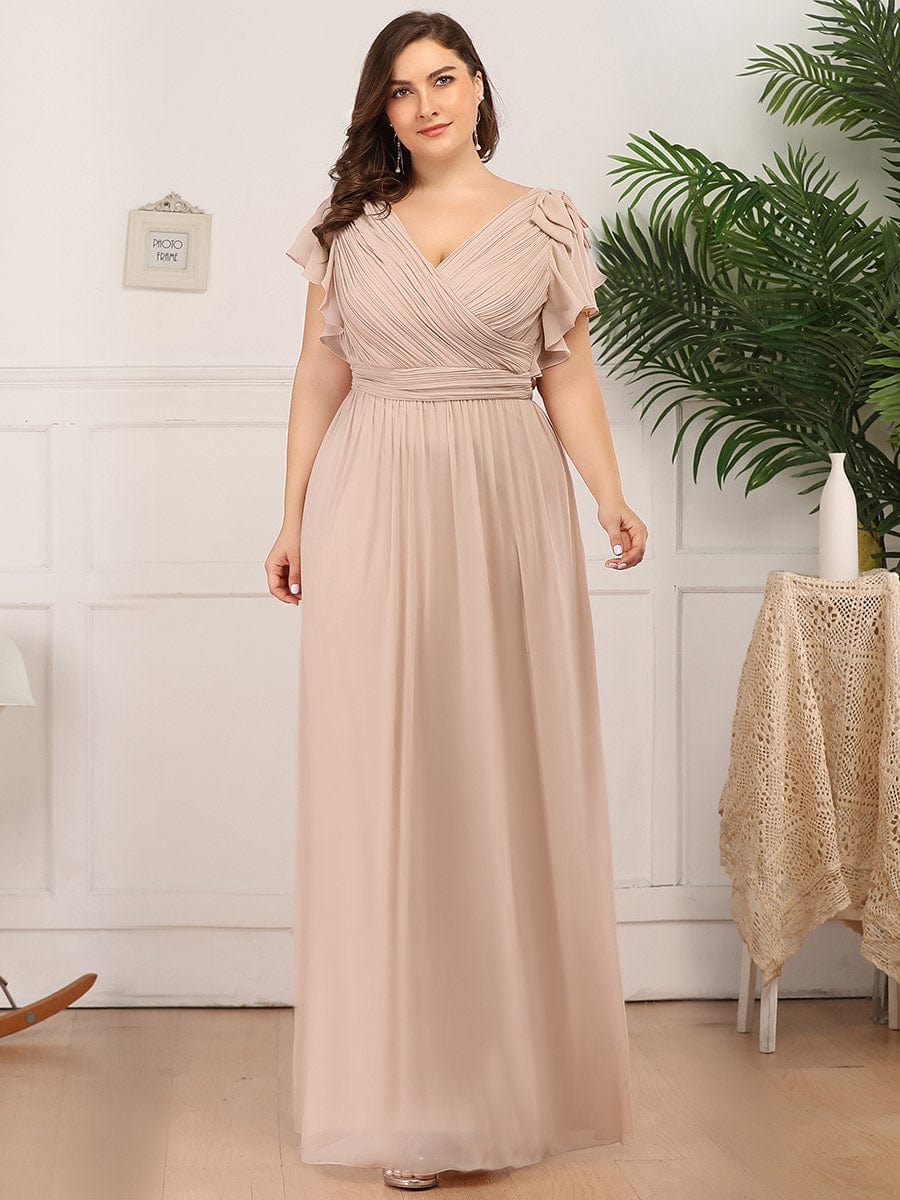 Custom Size Maxi Long Chiffon Evening Dress for Women with Ruffles Sleeves