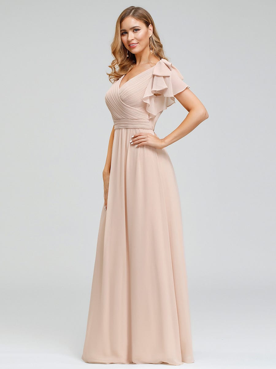 Custom Size Maxi Long Chiffon Evening Dress for Women with Ruffles Sleeves