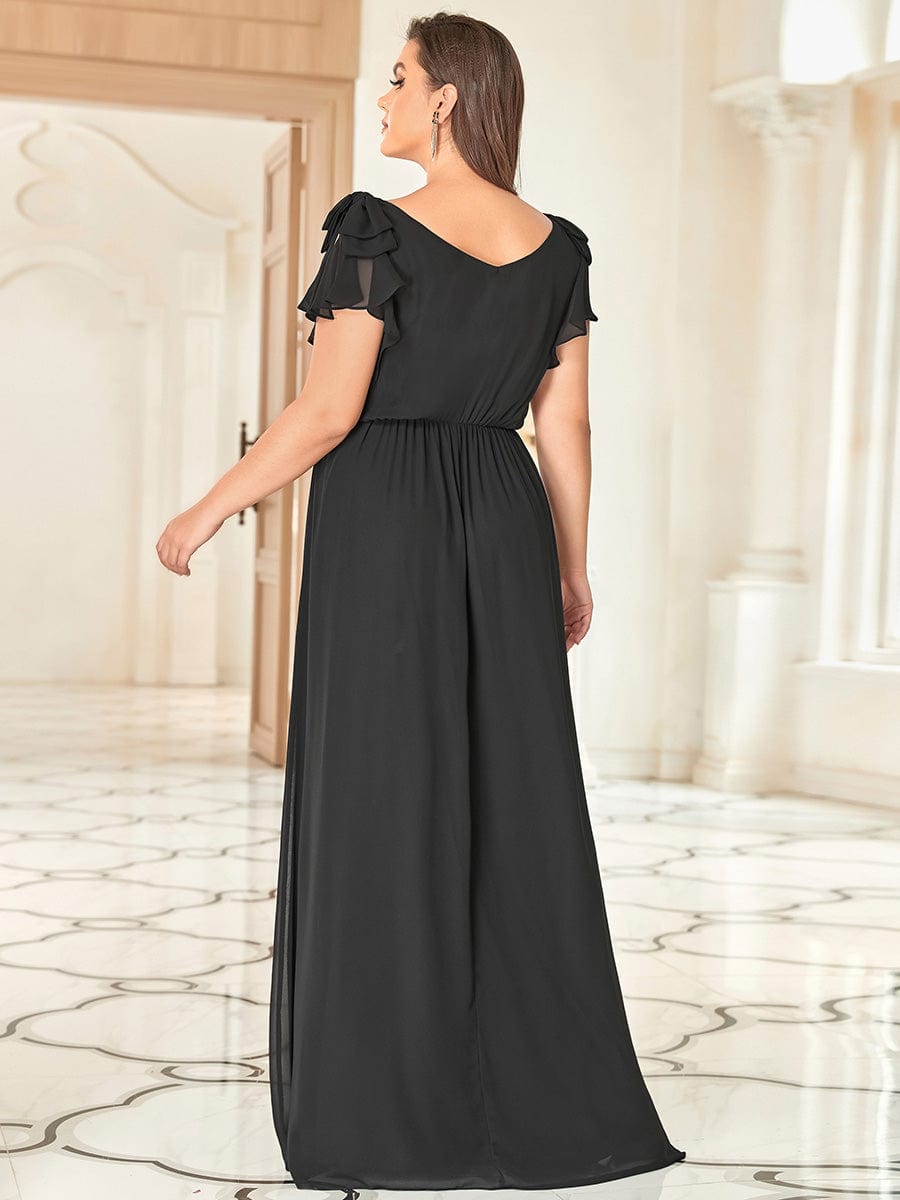 Custom Size Maxi Long Chiffon Evening Dress for Women with Ruffles Sleeves