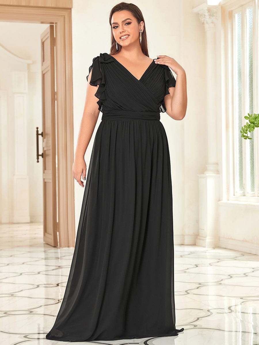 Custom Size Maxi Long Chiffon Evening Dress for Women with Ruffles Sleeves