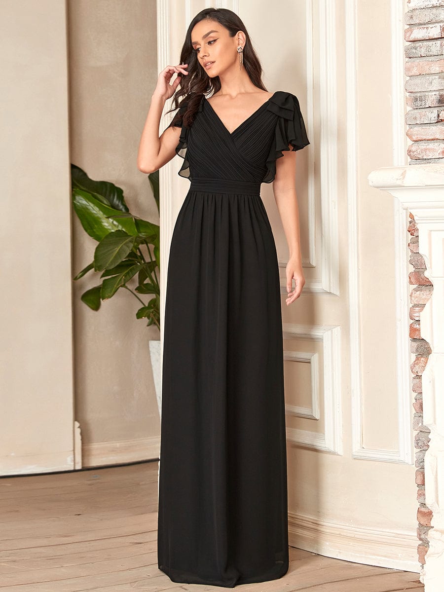 Custom Size Maxi Long Chiffon Evening Dress for Women with Ruffles Sleeves