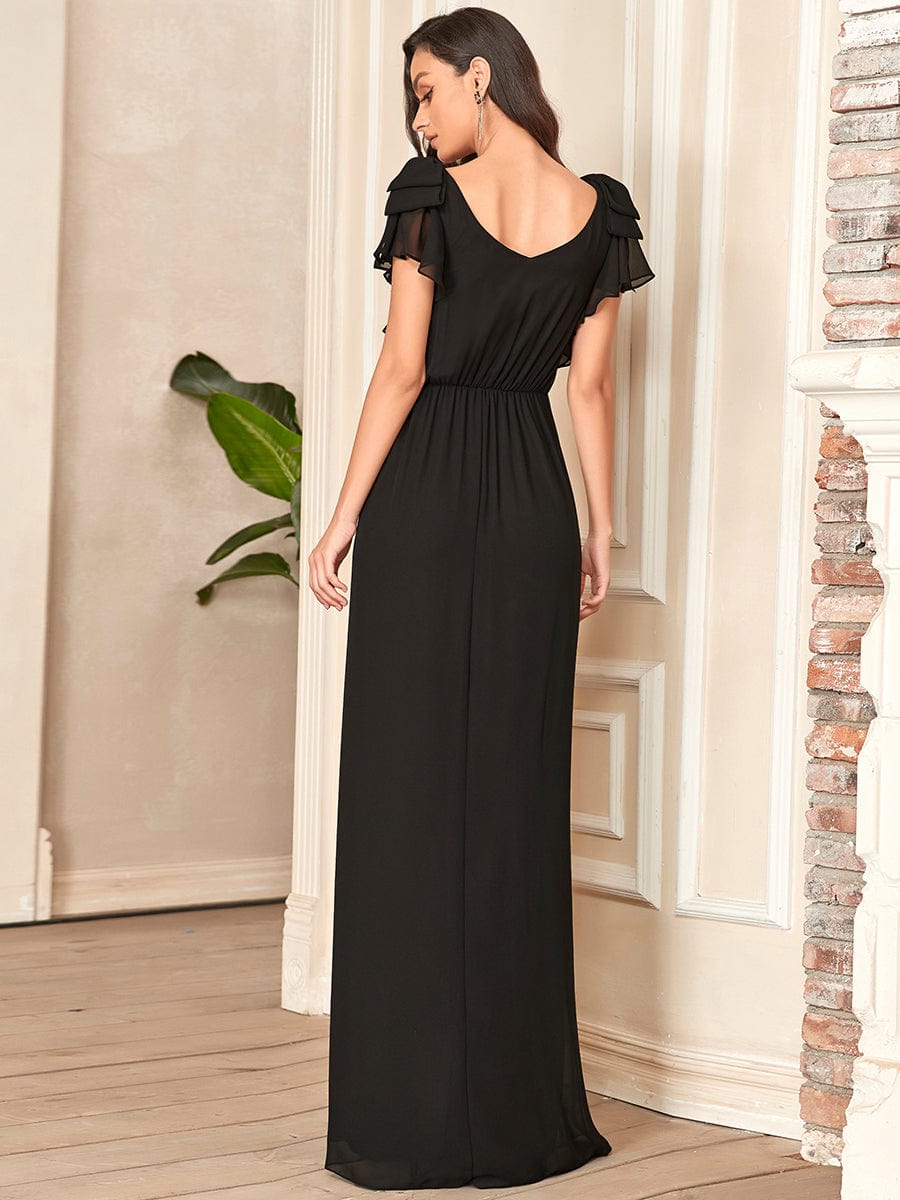 Custom Size Maxi Long Chiffon Evening Dress for Women with Ruffles Sleeves