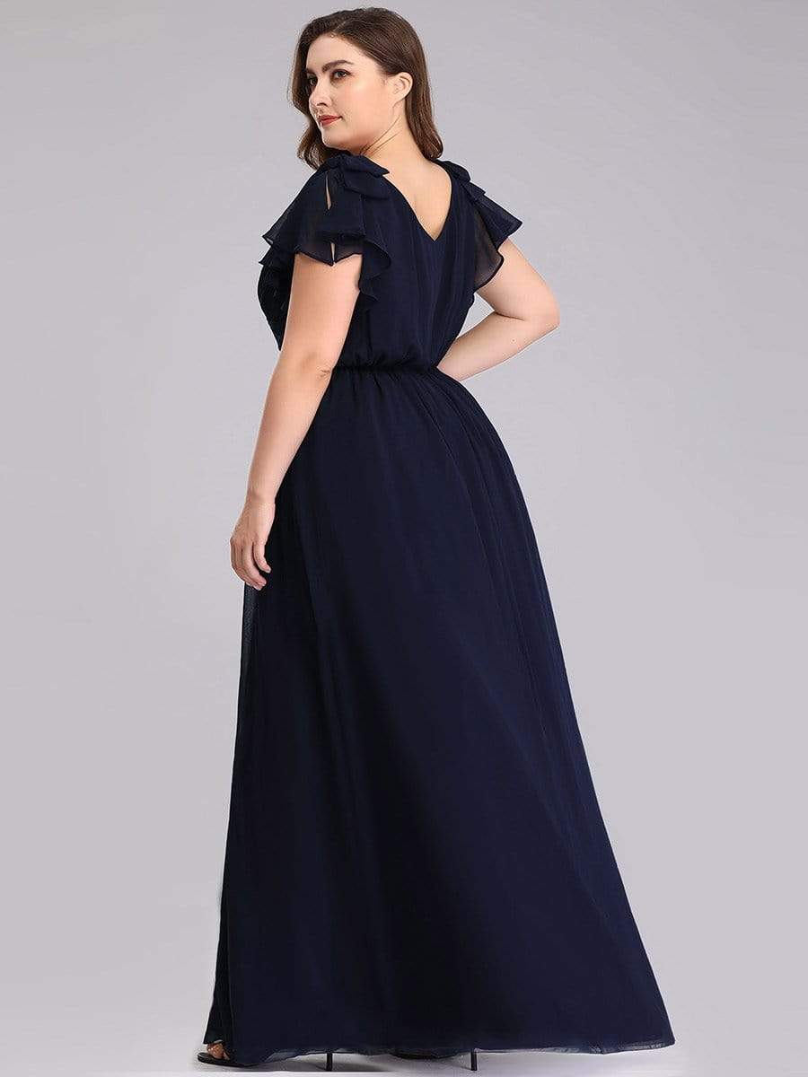 Maxi Long Chiffon Evening Dress for Women with Ruffles Sleeves