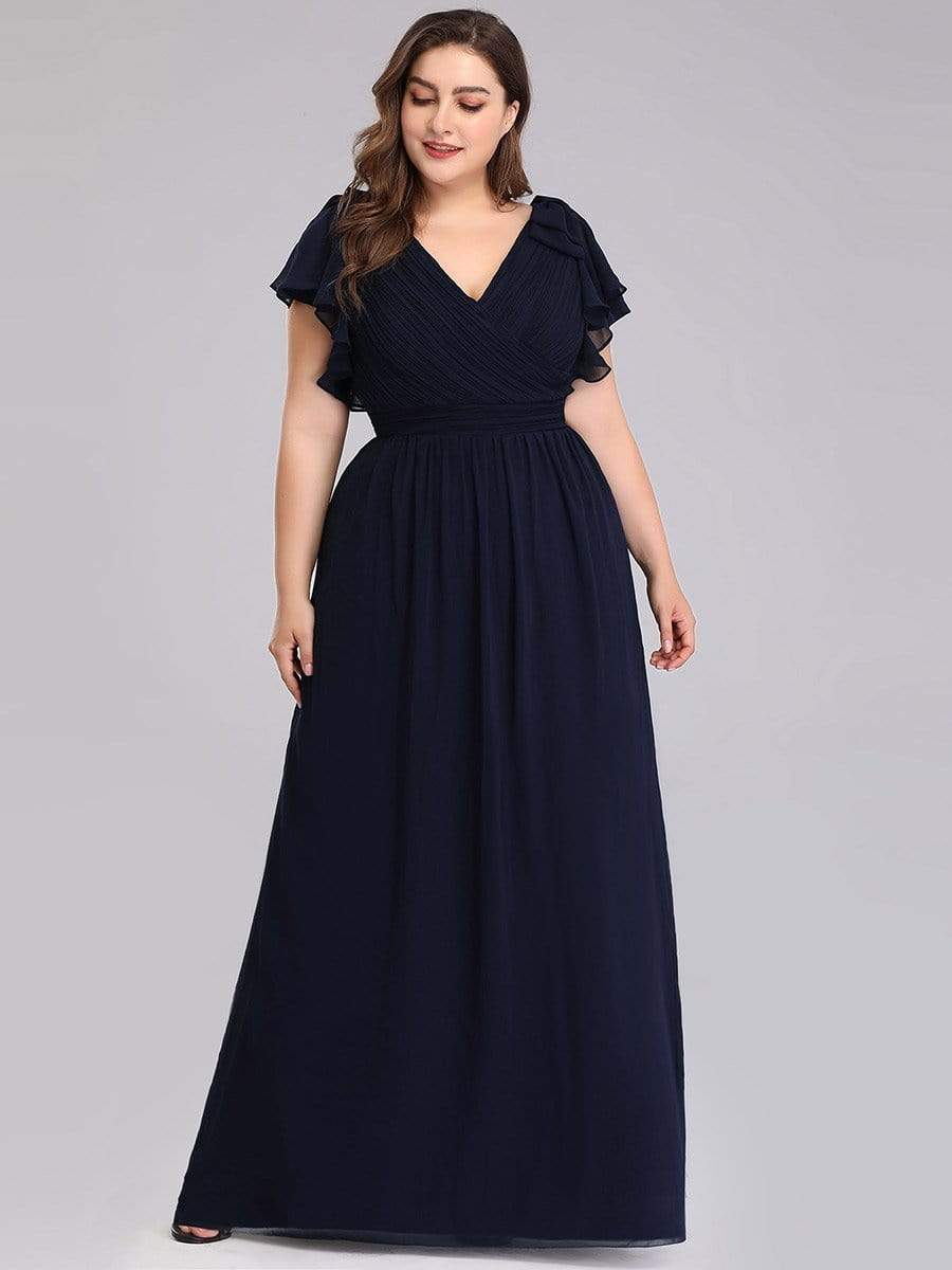 Maxi Long Chiffon Plus Size Evening Dresses with Ruffles Sleeves