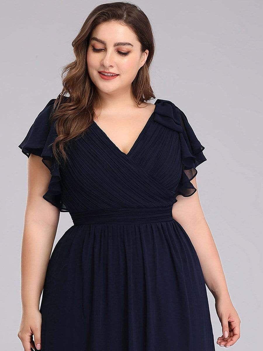 Maxi Long Chiffon Plus Size Evening Dresses with Ruffles Sleeves