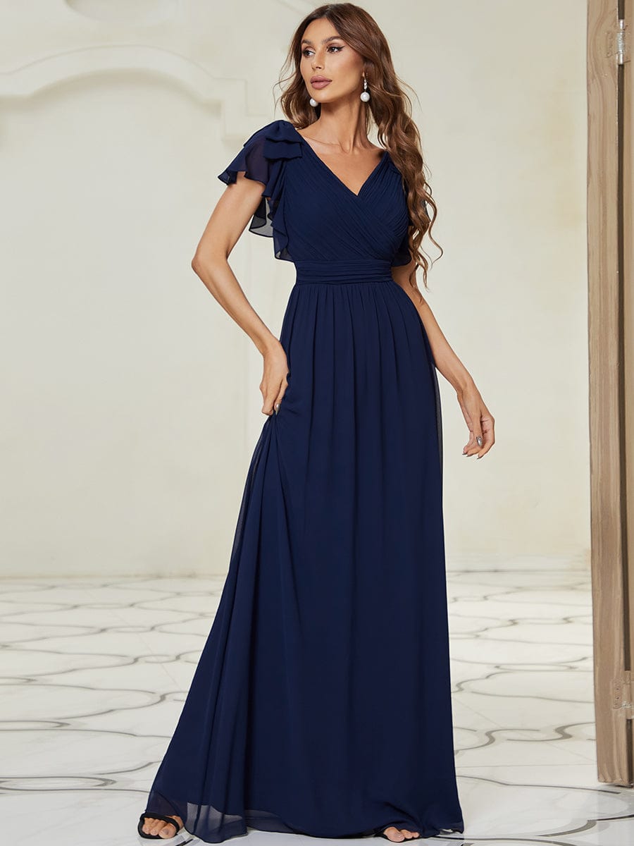 Custom Size Maxi Long Chiffon Evening Dress for Women with Ruffles Sleeves