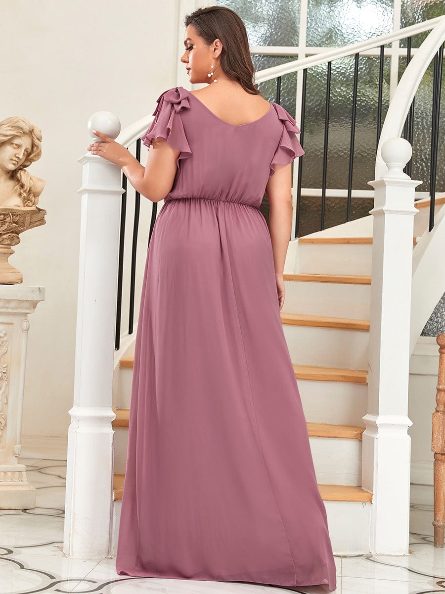 Custom Size Maxi Long Chiffon Evening Dress for Women with Ruffles Sleeves