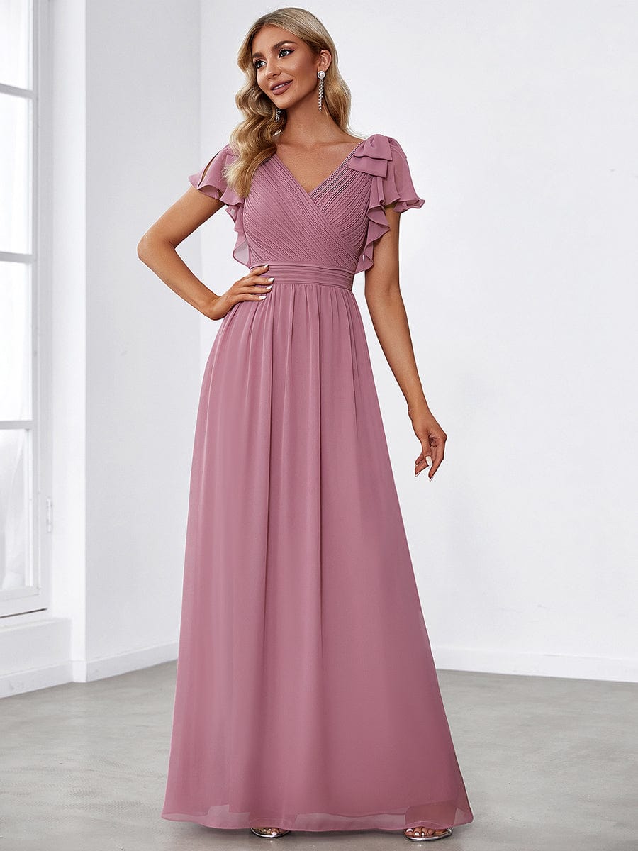 Custom Size Maxi Long Chiffon Evening Dress for Women with Ruffles Sleeves