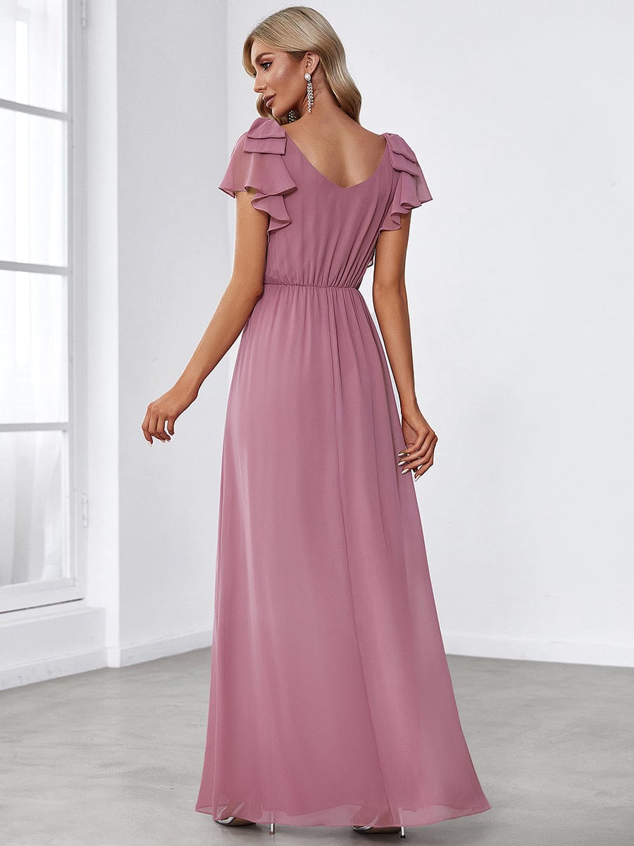 Custom Size Maxi Long Chiffon Evening Dress for Women with Ruffles Sleeves