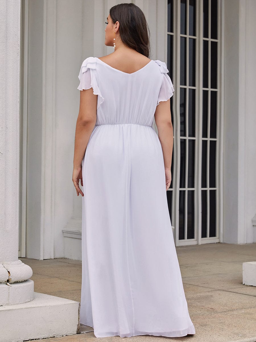 Custom Size Maxi Long Chiffon Evening Dress for Women with Ruffles Sleeves