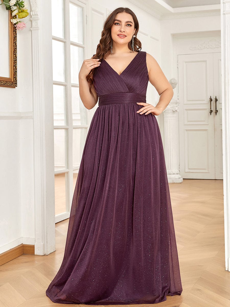 Maxi Double V Neck Floor Length Sparkly Wedding Guest Dress