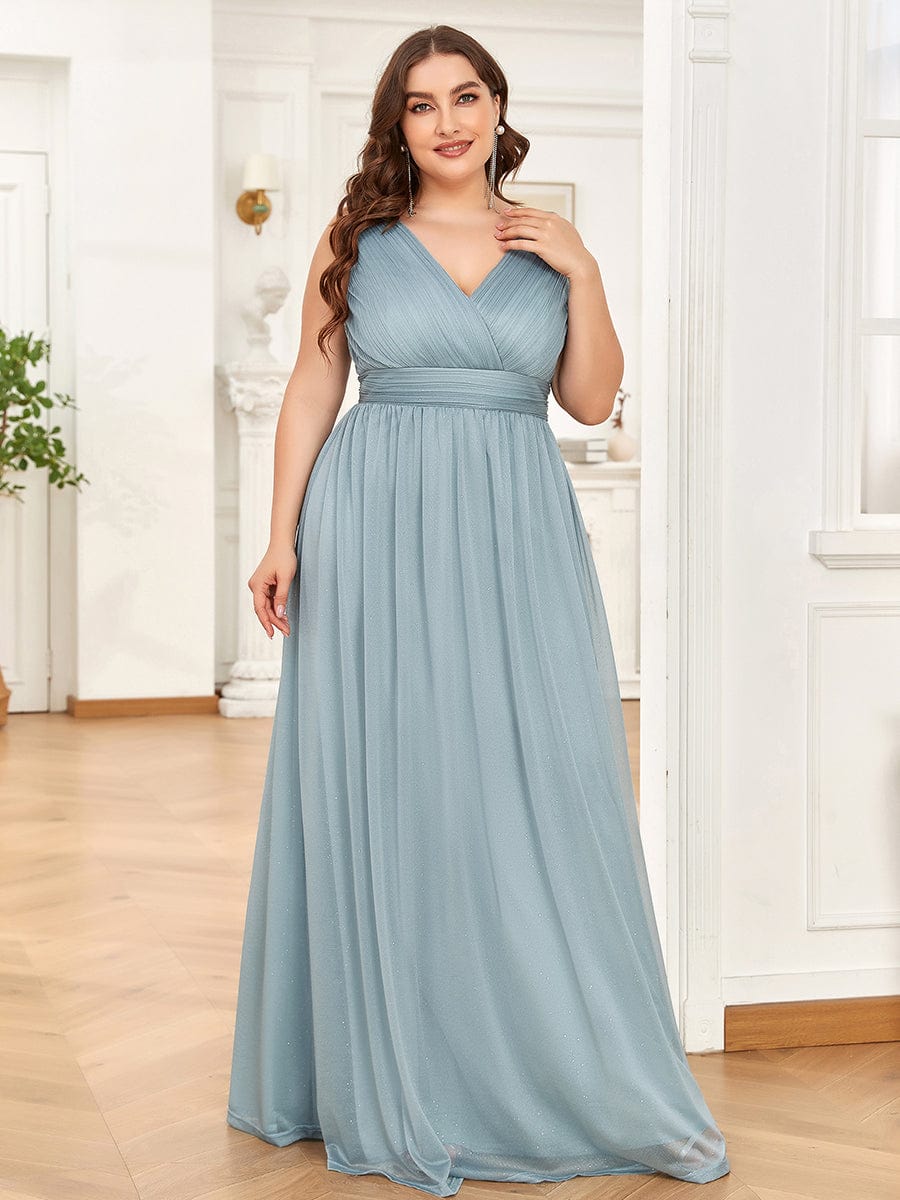 Maxi Double V Neck Floor Length Sparkly Wedding Guest Dress