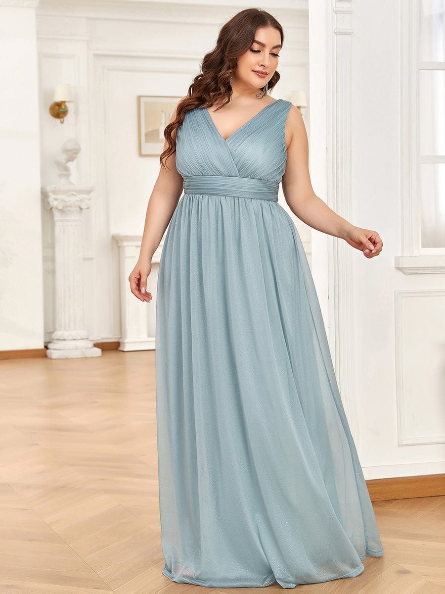 Maxi Double V Neck Floor Length Sparkly Wedding Guest Dress