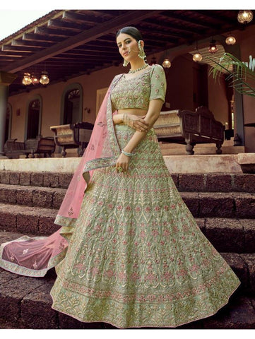 Green Georgette Lehenga Set - Rent